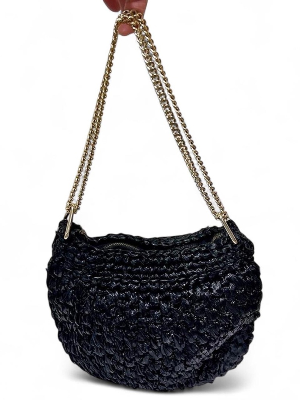 Vintage "It's in the Bag" Raffia & Gold Chain Shoulder Purse